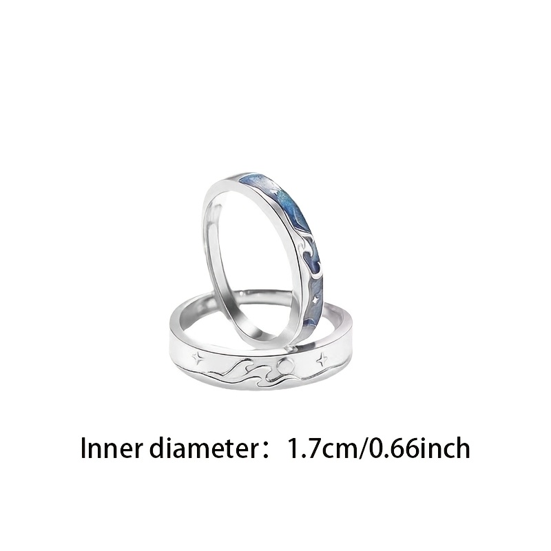 2pcs Sea Moon Couple's Matching Rings, Adjustable